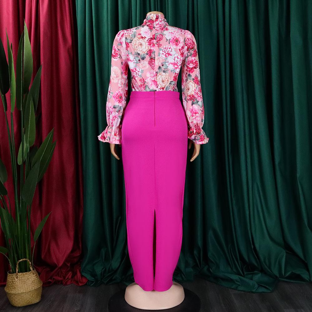 YYFS Женские модные повседневные костюмы с цветочным принтом и длинными рукавами на осень-зиму