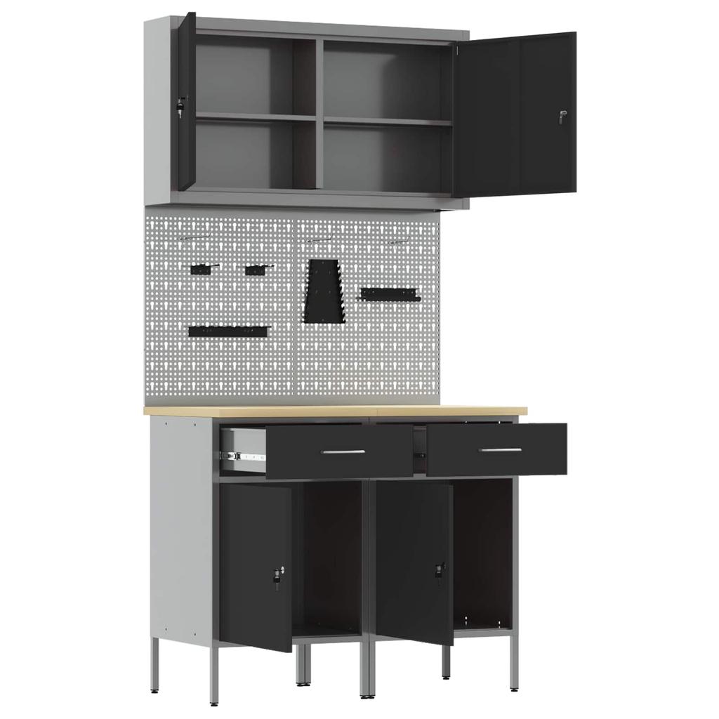 Workbench with Storage 5 pcs Black Engineered Wood and Steel