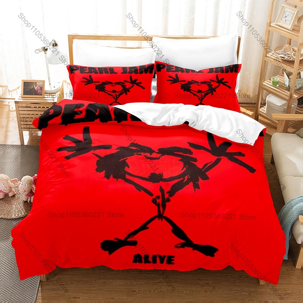 Pearl Jam Fan Merch Duvet Cover + 2 Pillowcases, Retro Band Pattern Soft Bedding Set Ideal Gift for Rock Lovers