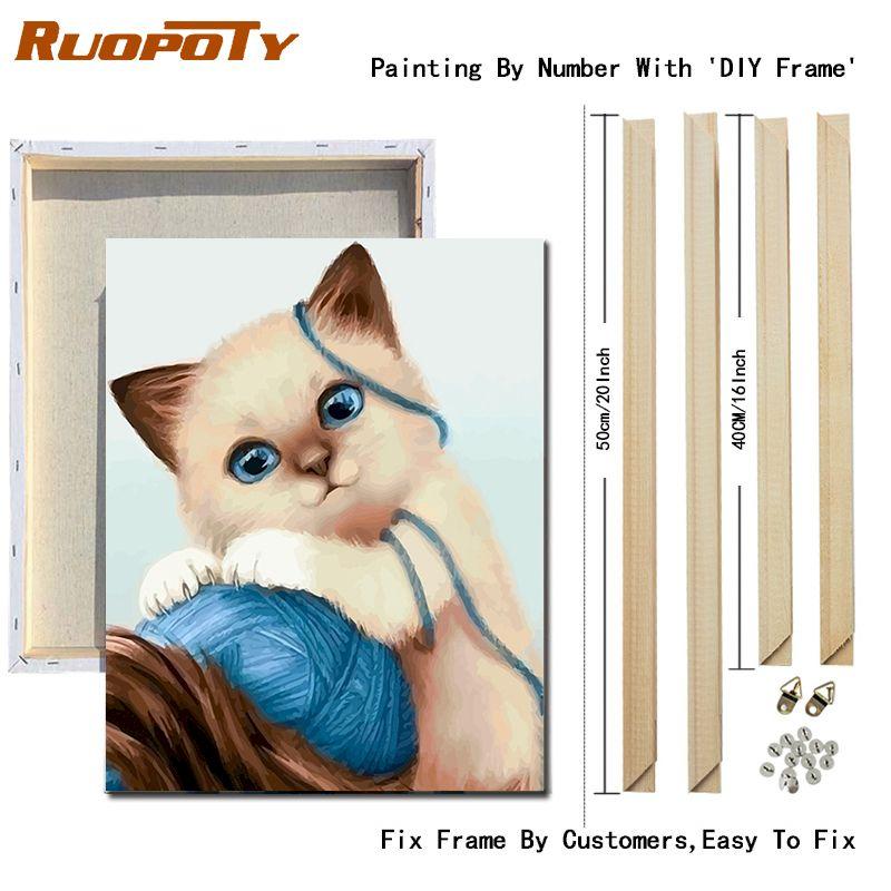 RUOPOTY Рамка для самостоятельной сборки, кошки, животные, картины по номерам, наборы для самостоятельной сборки, ручная роспись маслом, современное настенное искусство, холст для домашнего декора 40x50 см