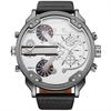 Oulm Men's Quartz Watch Dual Time Zone Large Dial Belt Casual Men's Watch