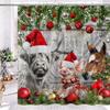 Funny Christmas Shower Curtain, Rustic Farmhouse Winter Christmas Ball Snowflake Shower Curtain Holiday Decorative, Farm Animals