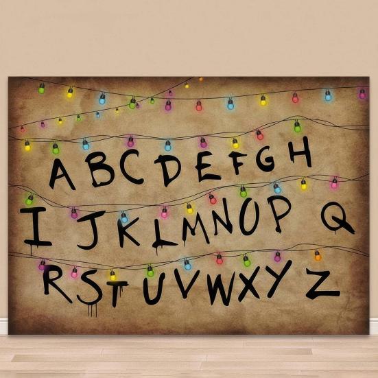 Рустикальный Алфавитный Фон Ретро Цветной Гирляндный Свет Алфавитный Фон Тема Вверх Ногами Фотореквизит для Хэллоуина Принадлежности для Вечеринки по Случаю Дня Рождения
