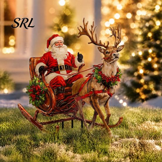 Acrylic Yard Decorations Santa Claus Garden Stake, Christmas Sign, Holiday Lawn Art Reindeer Sleigh Ornament for Outdoor Patio Planter Ornaments