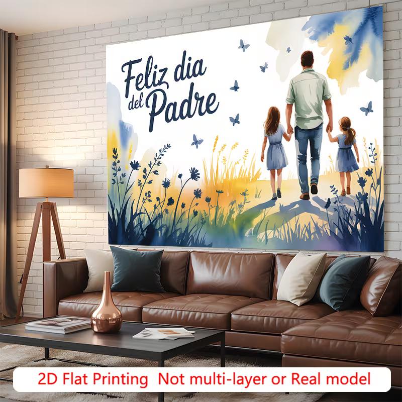 2D Feliz Dia del Padre Backdrop Watercolor Dad & Daughters Party Background Banner