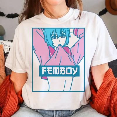 Новая футболка Femboy Tees Женская забавная футболка Харадзюку Женская графическая одежда от дизайнера комиксов Летняя одежда Белые топы с коротким рукавом