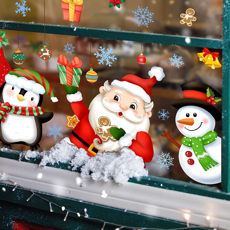 Christmas Window Stickers PVC Wall Sticker Christmas Decorations Santa Claus Snowflake Kids Room Wall Decals New Year Home Decor