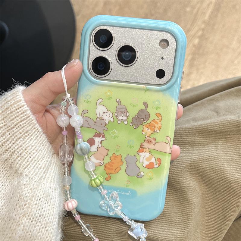 Летний Свежий Газон Круг Кошка Чехол для iPhone 17/16 Pro Max/15/14 для Девочек