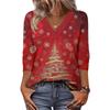 Women's Loose Comfortable Casual Fashion V-Neck Christmas Print 3/4 Sleeve Top