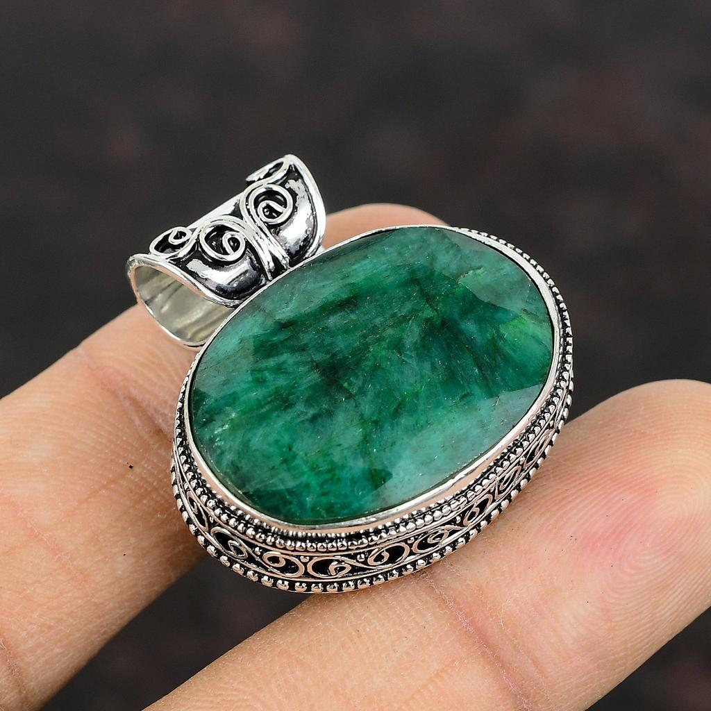 Ограненный замбийский изумрудный кулон, ювелирные изделия из драгоценных камней, винтажный кулон из стерлингового серебра 925 пробы, этнический ювелирный подарок для мамы, кулон ручной работы