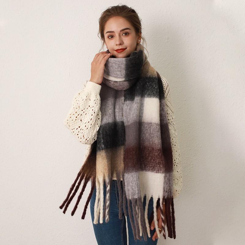 Tonglu Plaid Scarf New Imitation Cashmere Mohair Autumn and Winter Women's Warm Shawl