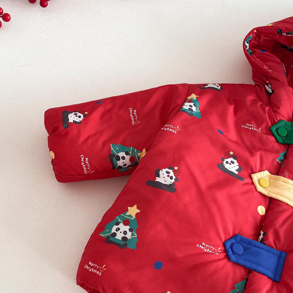 Зимний костюм для детей «Панда» 2025: Рождественский хлопковый пальто и куртка с цветовыми блоками для мальчиков