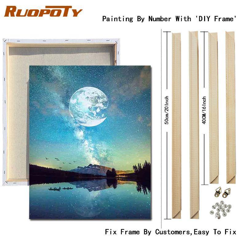 RUOPOTY DIY Painting By Numbers Moon Landscape Acrylic On Canvas Wall Art Picture By Numbers Seaside For Living Room