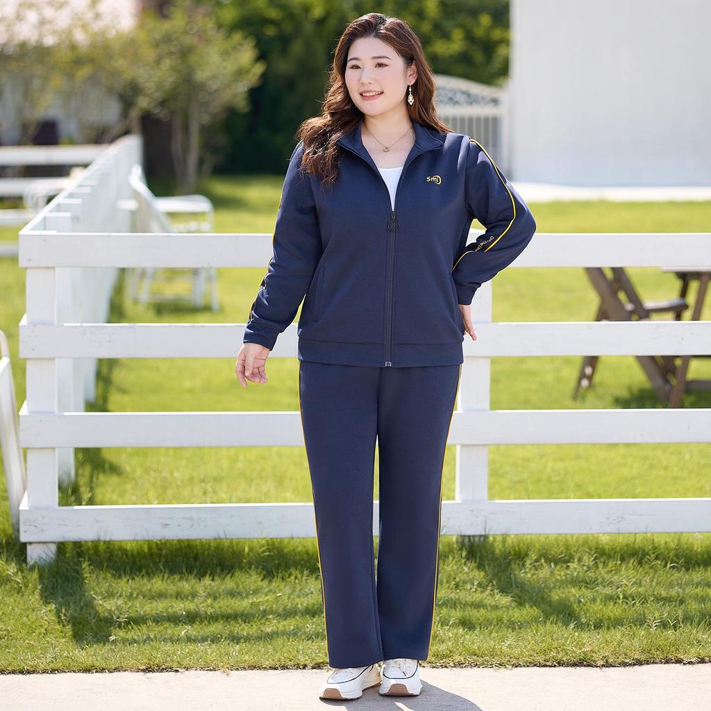 Женский осенний комплект 2025 года большого размера: модный спортивный костюм свободного кроя для женщин среднего возраста