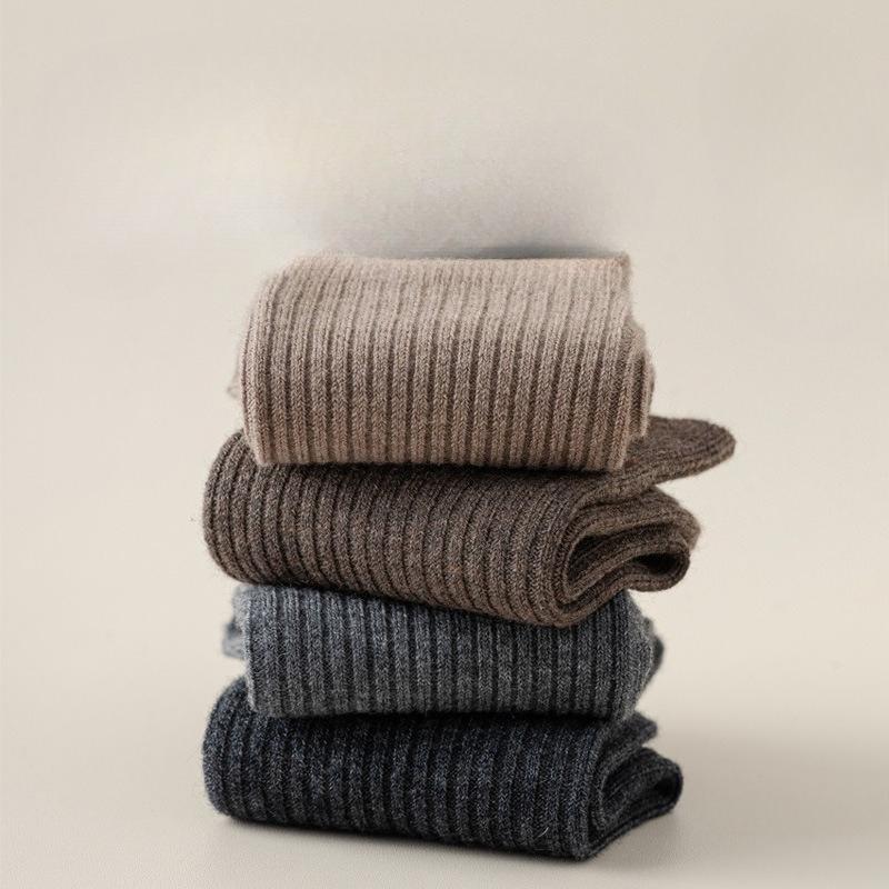 Winter Woolen Socks, Thickened and Warm Mid-calf Socks, Lined Lined Lined Long Calf Men's Socks, Solid Color Business Socks