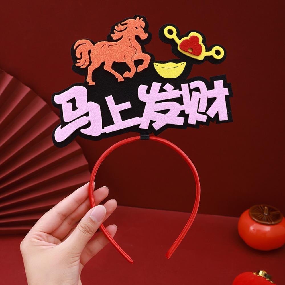 Cartoon 2026 Happy New Year Headband Red New Year Headdress Kawaii Horse Year Hairband Children