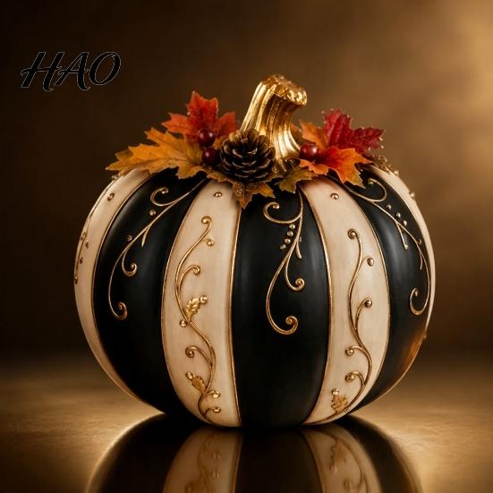 Entryway Table Seasonal Display Fall Pumpkin Decor, Autumn Harvest Resin Figurine, Vintage Elegant Thanksgiving Decor Centerpiece for Halloween