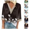 Women's Shirt Blouse Casual Loose Shirts 3/4 Sleeve Lace Trims Print V Neck Tops Print Tops T-shirts Tee