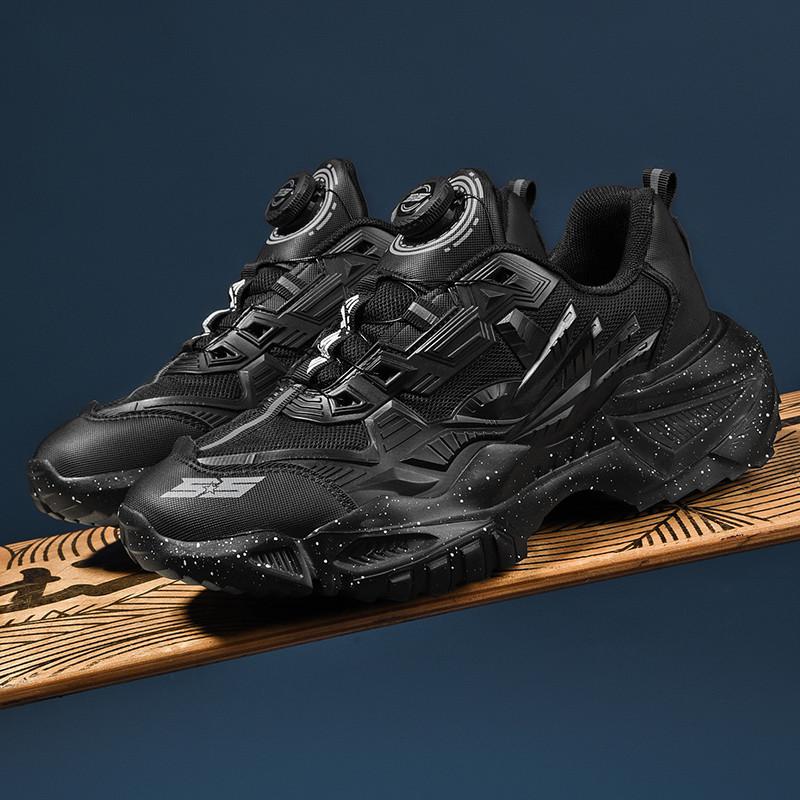 Fashion Men Rotary Buckle Shoes Black Sneakers Breathable Thick Sole Shoes Man Anti-slip Jogging Outdoor Chunky Sports White Shoes