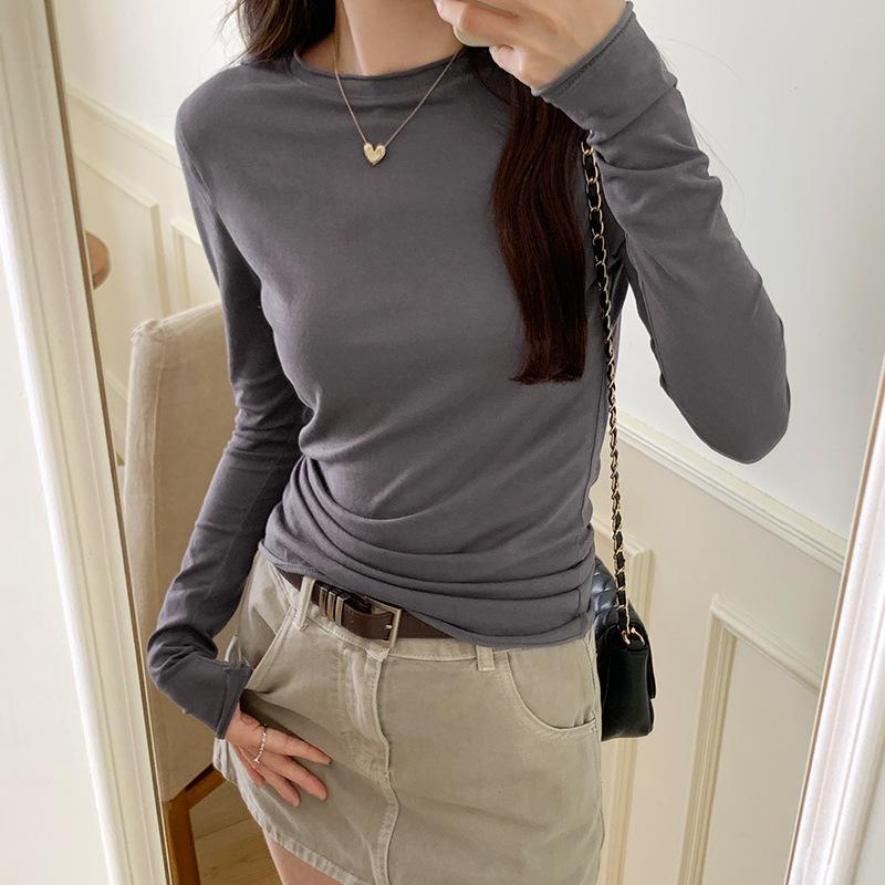 2024 Весна Осень Футболка Женские Топы Однотонные Облегающие Футболки С Длинным Рукавом O-Образным Вырезом Женская Повседневная Уличная Одежда Высокого Качества Базовые Футболки