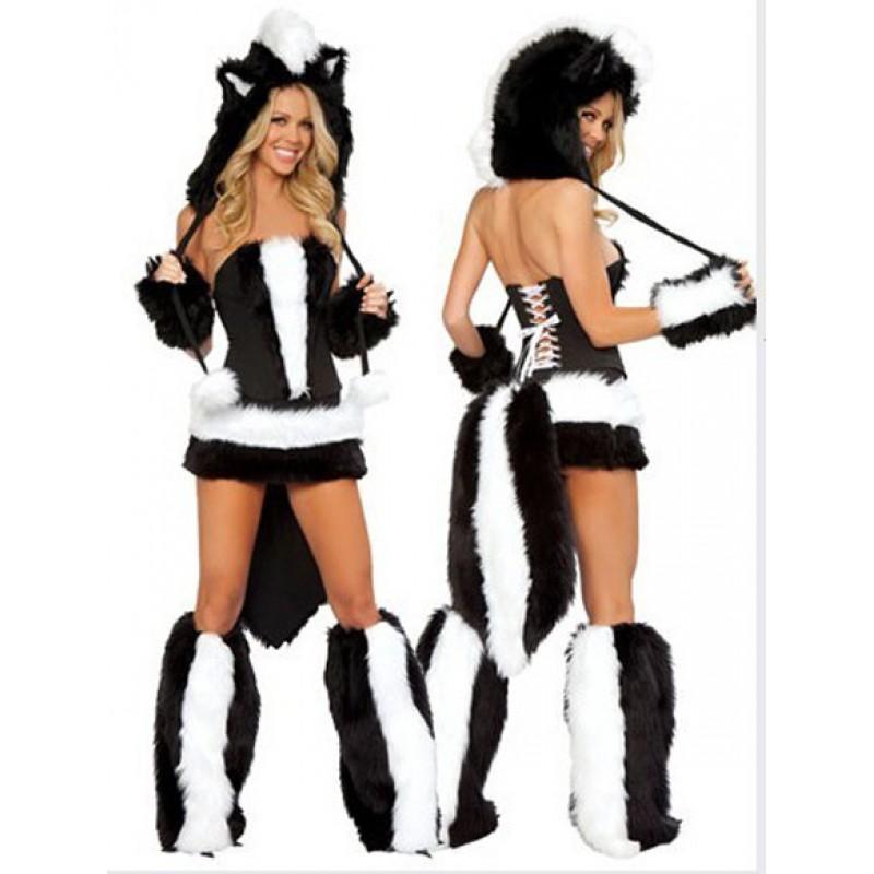 Halloween Costume Women Furry Animal Roleplay Dress Party Performance Outfit Leopard Catgirl Style