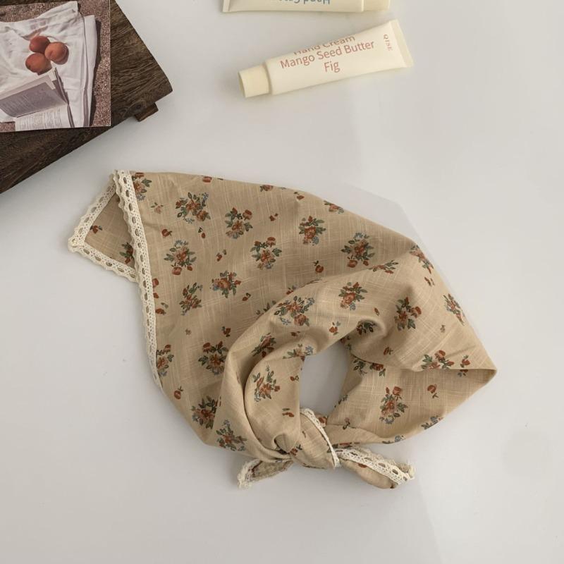 Spring and Summer Cotton and Linen Floral 58 Lace Small Square Scarf Headscarf Women's Literary Small Silk Scarf Decorative Scarf Headband Scarf
