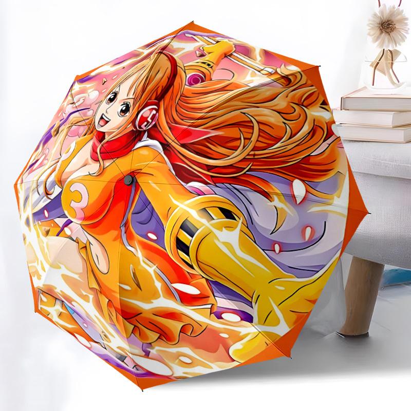 1PC One Piece, Nami Automatic Open/Close Umbrella, 8-Rib Sturdy Frame, Lightweight Portable Umbrella, Commute, Business - Ideal Gift for Friend, Vibra