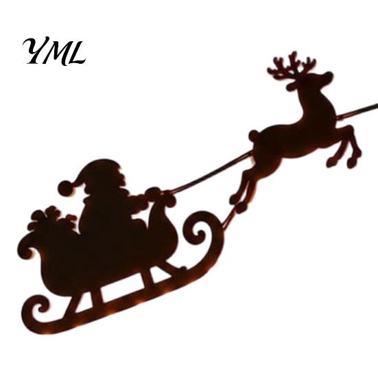 Decorative Wooden Holiday Sign Lighted Santa Sleigh Reindeer Christmas Wall Decor with Remote, 3D Light Up Wood Peel Festive Living Room Art And Stick