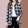 Women's Spring and Autumn Large Size Casual Plaid Shirt Standing Collar Cotton Shirt Office Shirt