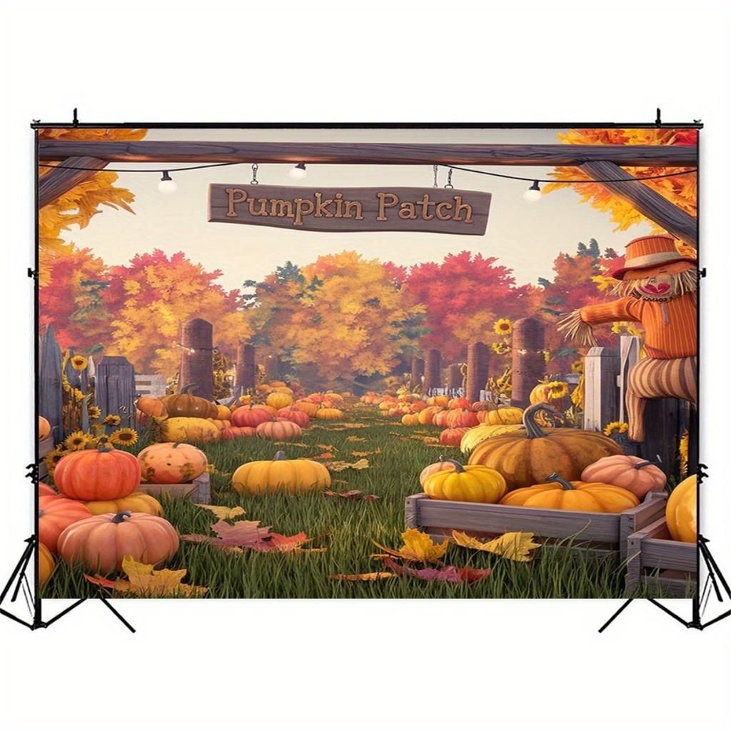 One large autumn pumpkin background fabric with scarecrows and sunflowers, suitable for newborn photos and portraits