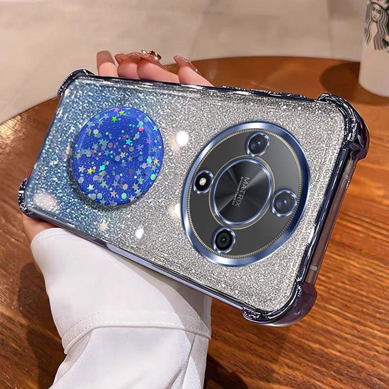Luxury Shockproof Glitter Holder For Silicone Ring Honor X 9B Case For Honor X9B Magic6 Lite Pro With Holder Stand Cover