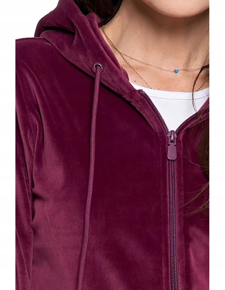 Women's Velvet Zip-Up Hoodie with Pockets, Soft, MORAJ S VIOLET