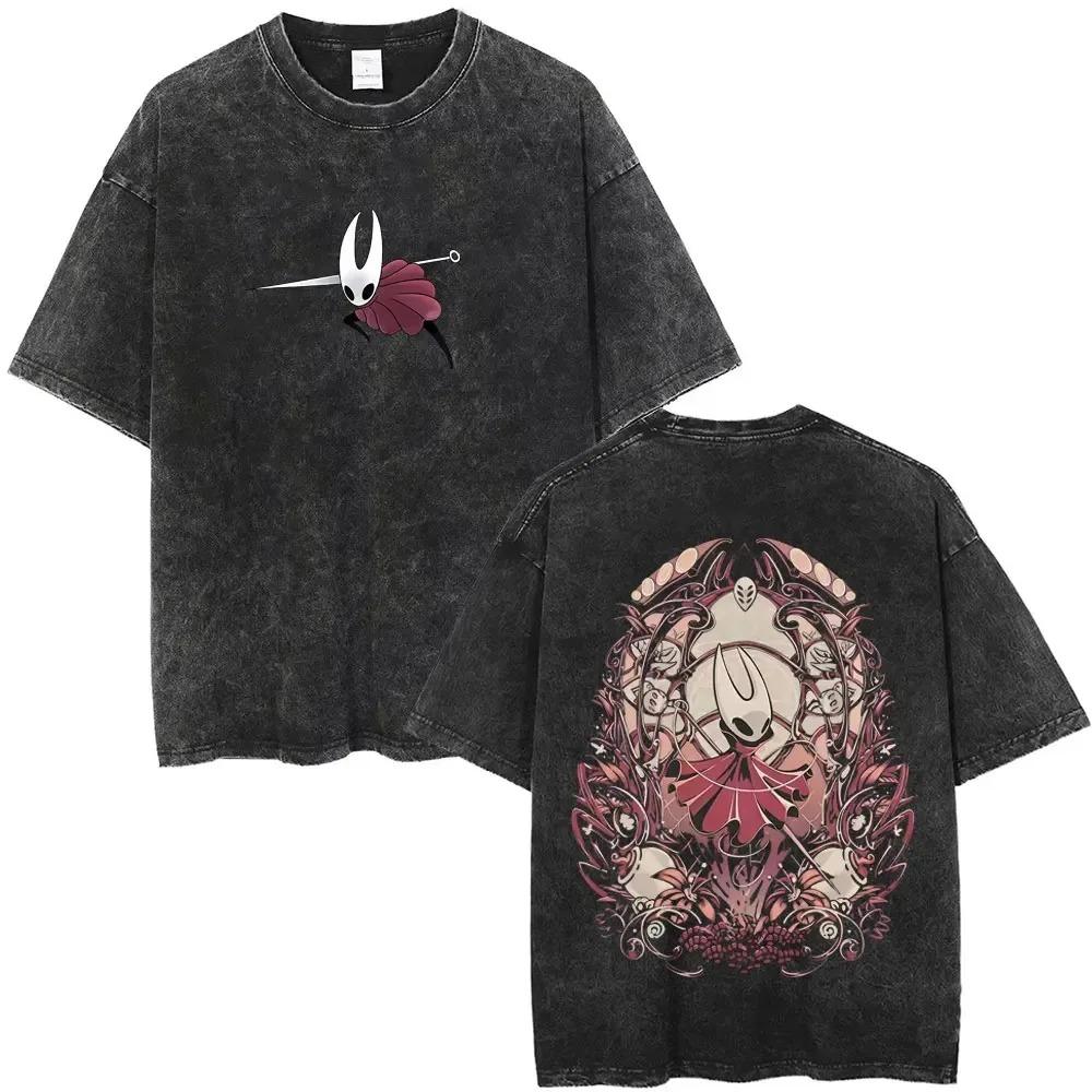Hot Game Hollow Knight Graphic Print Tshirt Men Women Loose Casual Oversized Washed Vintage Cotton Tee Harajuku Streetwear Tops