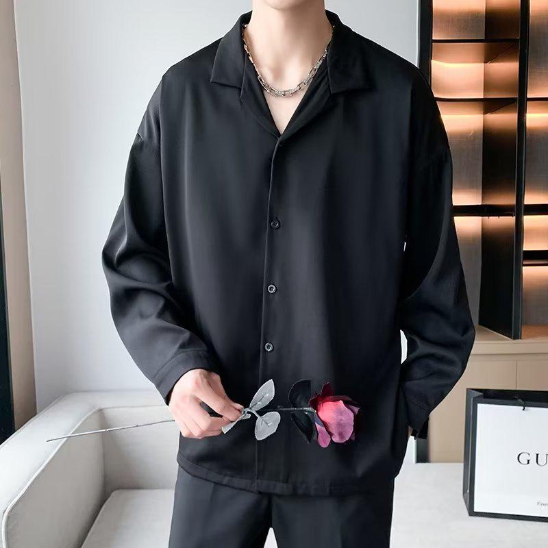 Men's Short-Sleeve White Cuban Collar Shirt - Trendy, High-End, Loose Fit, Casual Ice Silk Summer Wear