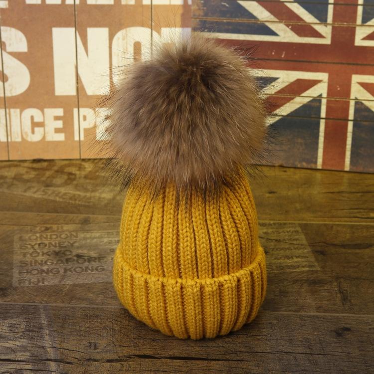 Factory Winter New Large Custom Hat Real Fur Knit Double Pom Pom Hat