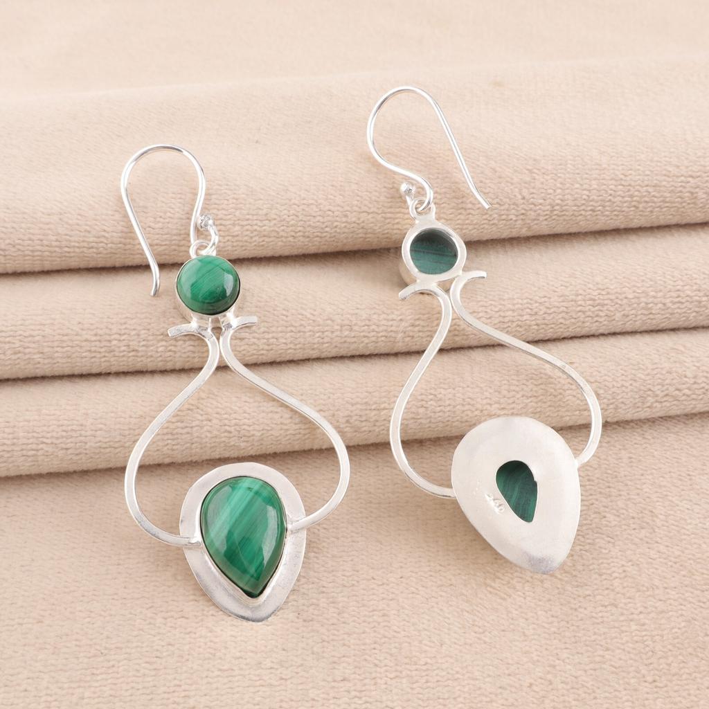 Натуральный малахитовый драгоценный камень 925 стерлинговое серебро ручной работы серьги для вечеринки 2,07" EE-170-22