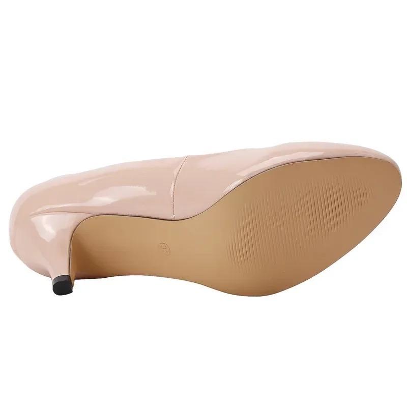Новые женские туфли-лодочки из лакированной кожи на низком каблуке 5 см, сексуальные туфли с острым носком для офиса и леди, свадебные туфли телесного белого цвета