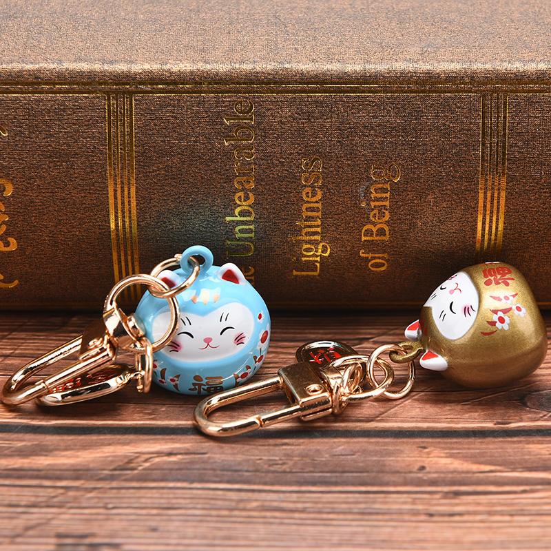 Japanese Cute Lucky Cat Keychains Car Bag Decor Water Sound Bell Pendent Charm