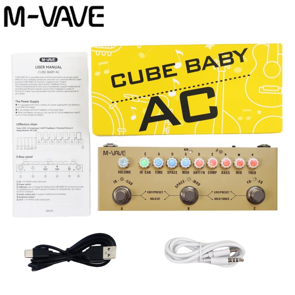 Акустический гитарный процессор M-VAVE Cube Baby AC Pro | 9 симуляторов усилителей/импульсных откликов с эффектами Dly/Chs/Rvb | USB-аудиоинтерфейс и зарядка через Type-C
