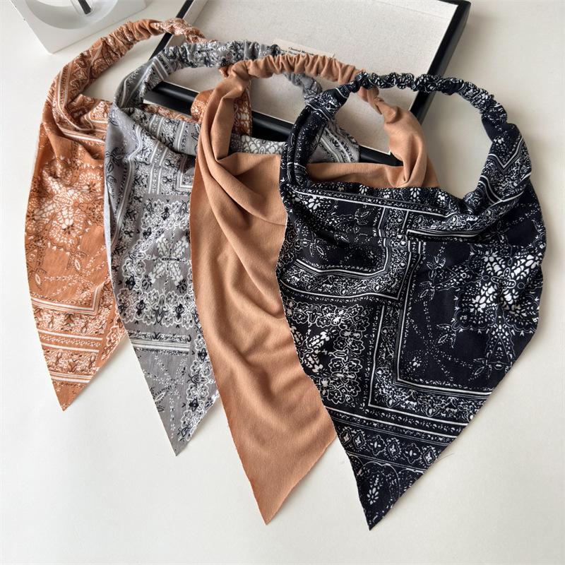 Bohemian Pattern Triangle Hair Scarf Retro Ethnic Print Protective Head Cover Integrated Elastic Band Fashion Outdoor Kerchief