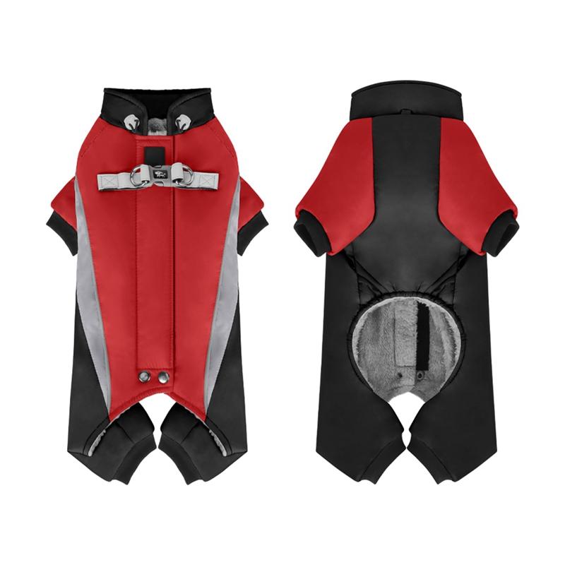 Warm Dog Coat 4 Legs Fullbody Covered Windproof Winter Dog Vest with Harness Reflective Turtleneck Dogs Snowsuit Puffer Jacket