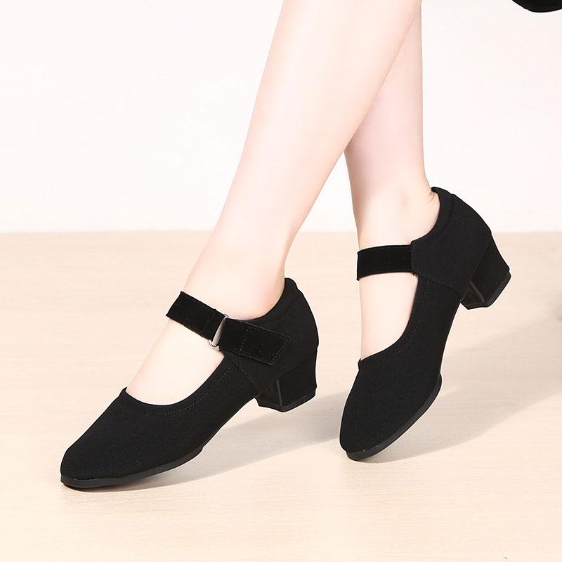 Black Canvas Women Social Practice Dance Shoes Ladies Waltz Latin Party Ballroom Standard Shoes Soft Rubber Sole