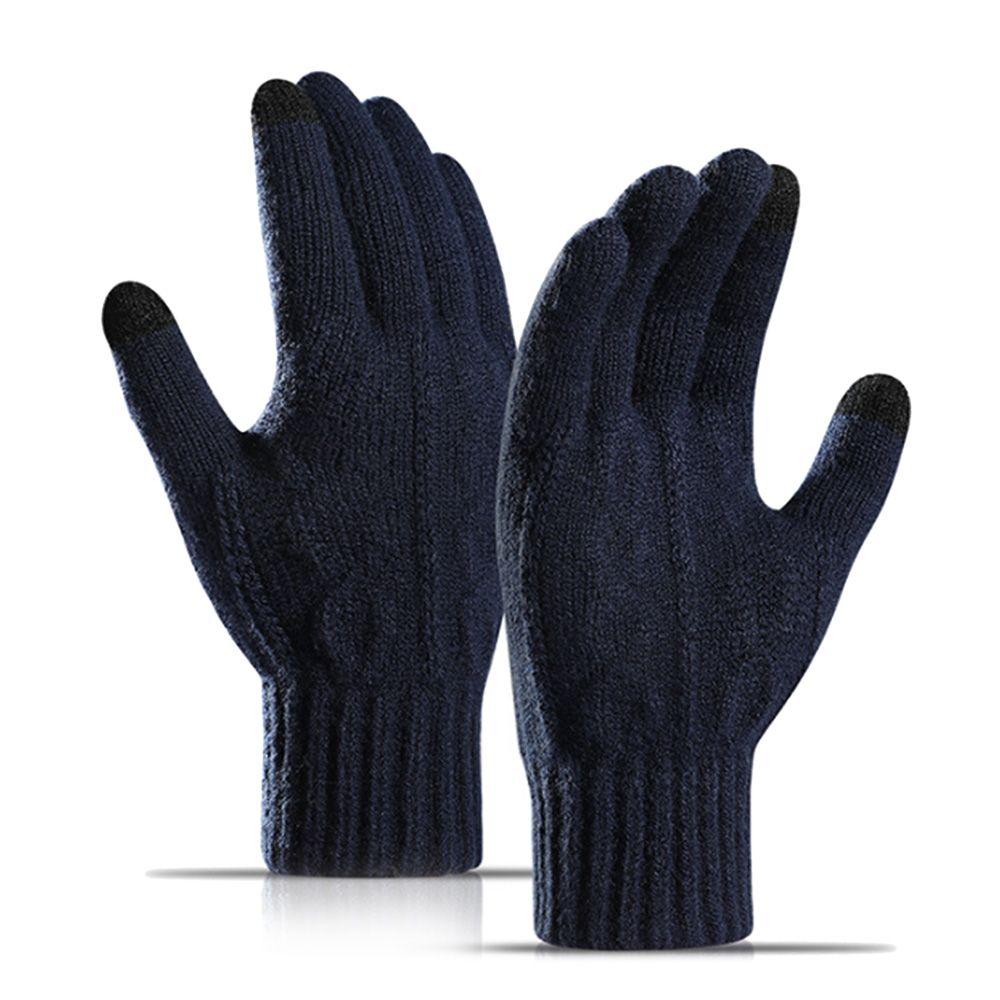 Men Women Plus Velvet Soft Touch Screen Mittens Thick Warm Arm Warmers Knitted Gloves