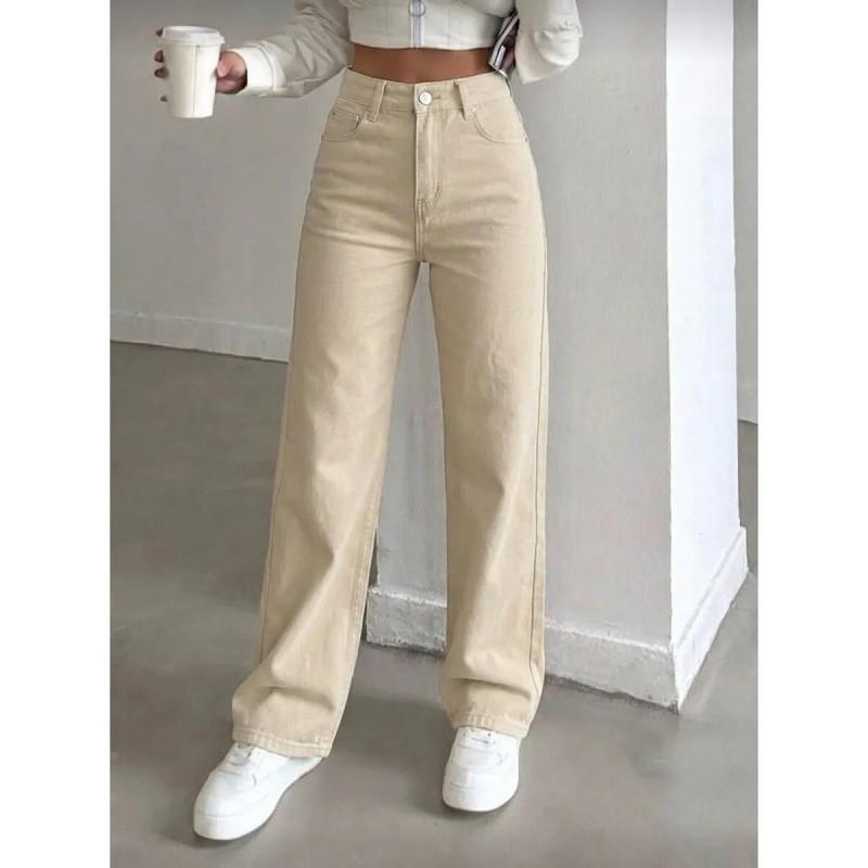 Womens High-Waisted Straight Leg Denim Jeans Loose Fit Casual Vintage Style Cotton Blend Long Pants