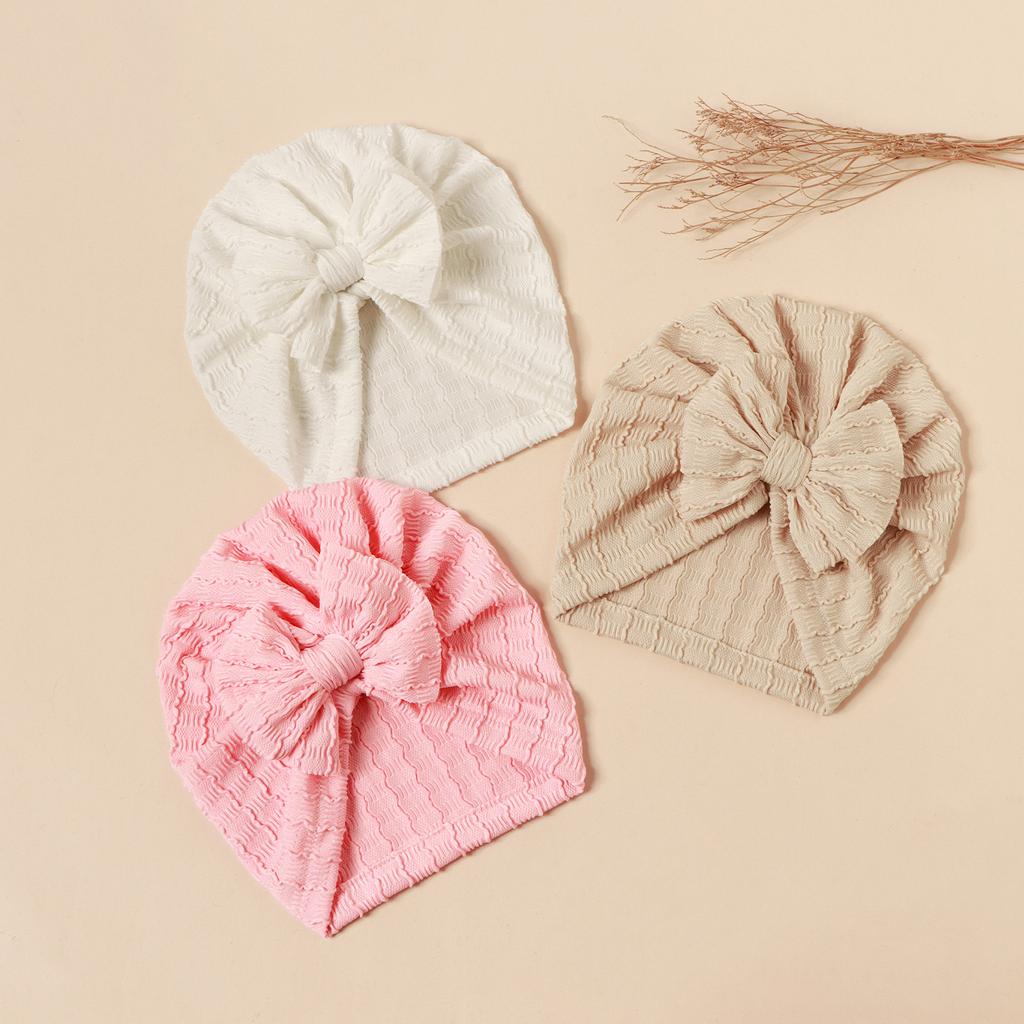 INS Style Baby Kids Headwear with Bow - Stretchy Elastic Newborn Jacquard Bonnet Hat Infant Turban Cap for Girls Boys 0-2 Years Old