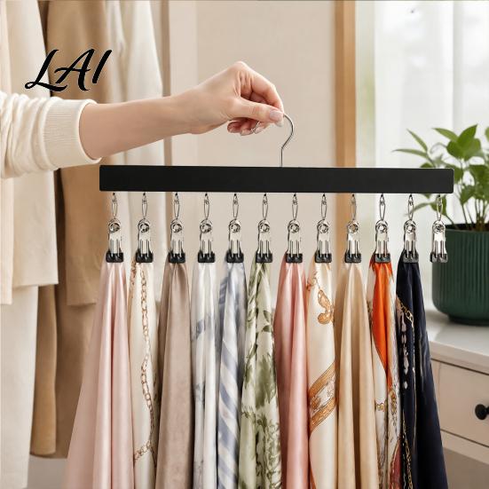 Closet Organization for Small Spaces Legging Hangers with 12 Clips Space Saving Wooden Pants Apartment Wardrobe Storage Solution Organizer