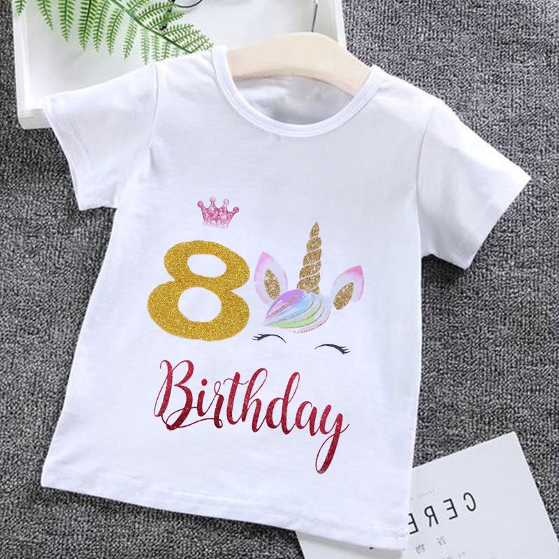 Cartoon Birthday Numbers Unicorn 1 2 3 4 5 6 7 8 9 Age Baby Boys Clothes Summer Tshirts 2023 Kids Clothes boysGirls Tees Tops