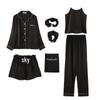 "Korean Striped Women's Seven-Piece Pajama Set for All Seasons"