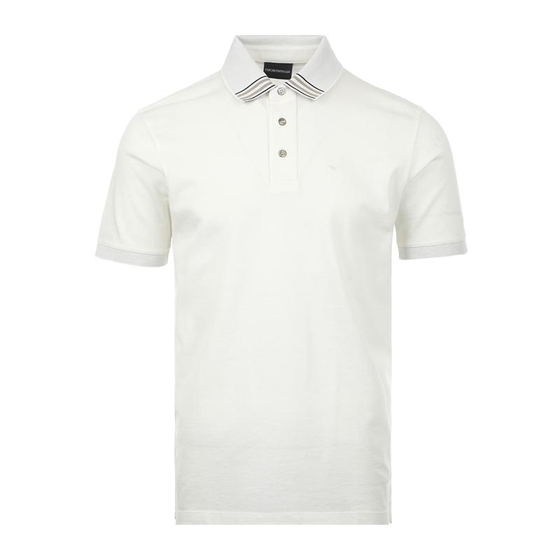 Emporio Armani SS25 Мужская футболка-поло с коротким рукавом и контрастной отделкой Белый EM000854-AF12955-U0003