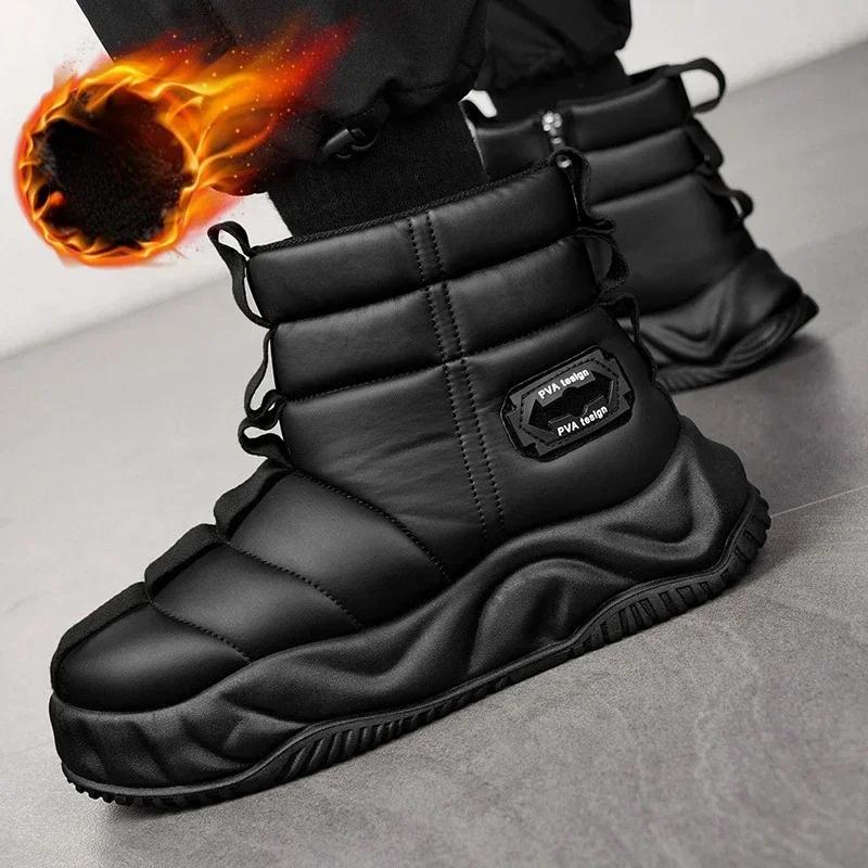 Теплые зимние ботинки 2024 года, мужская мода, плюшевые, теплые, удобные, нескользящие, на толстой подошве, хлопковые туфли для отдыха на открытом воздухе, повседневная обувь